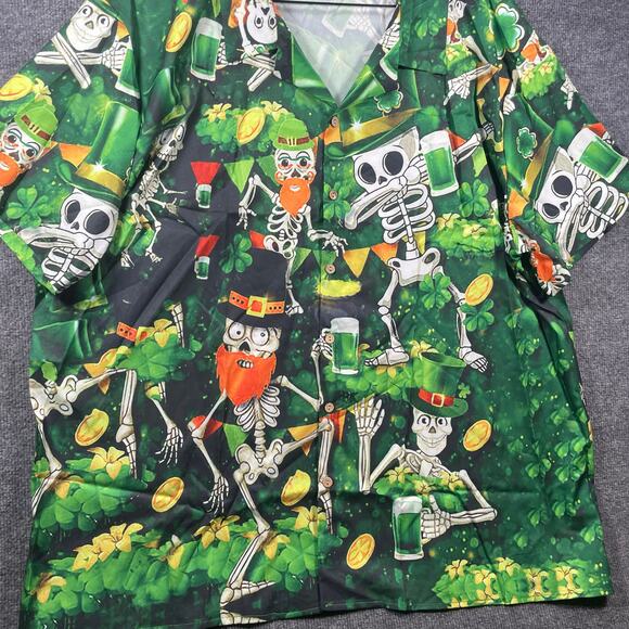 Misslook Button Up St. Patrick's Day Drunken Skeleton Shirt Men's 4XL Green Fun - Picture 3 of 10